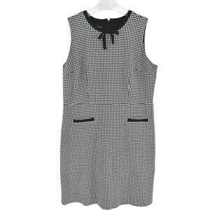 Talbots 16P Black White Houndstooth Sleeveless Tailored Sheath Dress Bow Neck